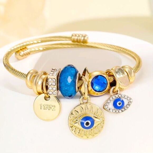 SALE 18k Gold Filled Evil Eye Angelic Crystal Charm Bracelet - Picture 1 of 7